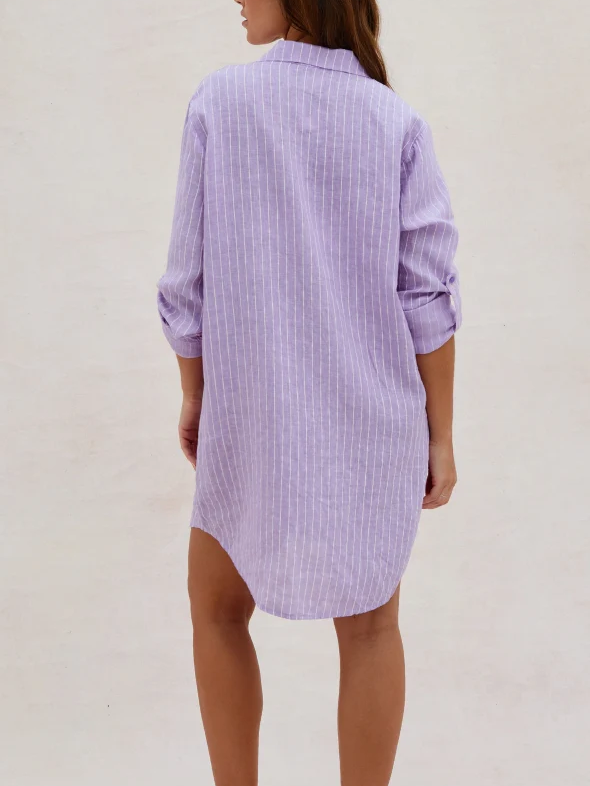 Charli - Provence Linen Shirt - LILAC