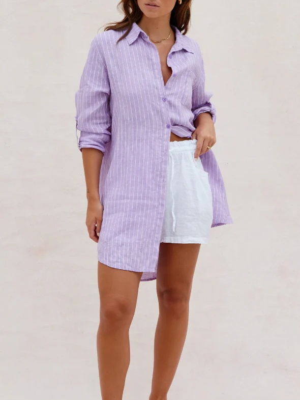Charli - Provence Linen Shirt - LILAC