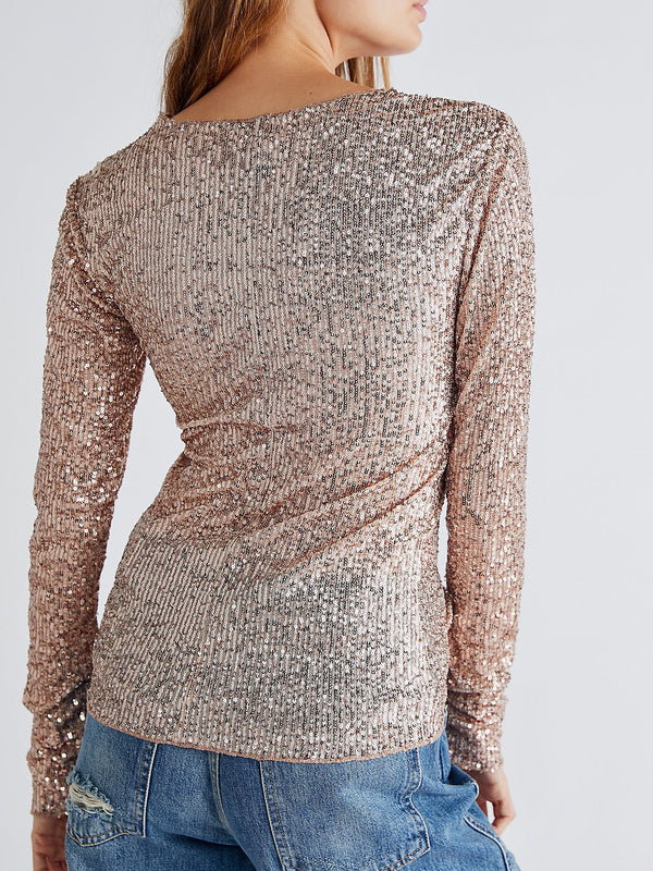 Free People - Gold Rush Long Sleeve Top - Rose Gold