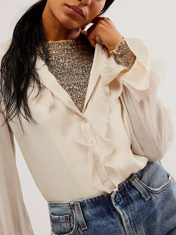 Free People - Gold Rush Long Sleeve Top - Gold Combo