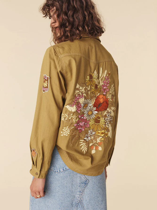 Spell - Foxglove Embroidered Shirt - Olive