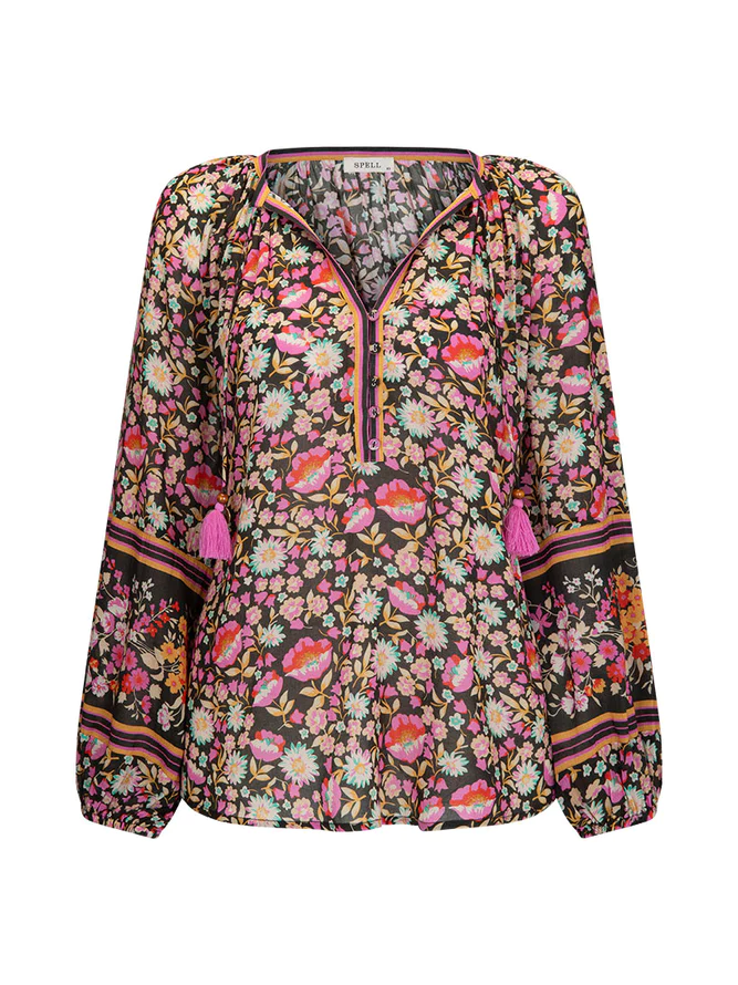 Spell - Lily Tie Blouse -- Night Blossom