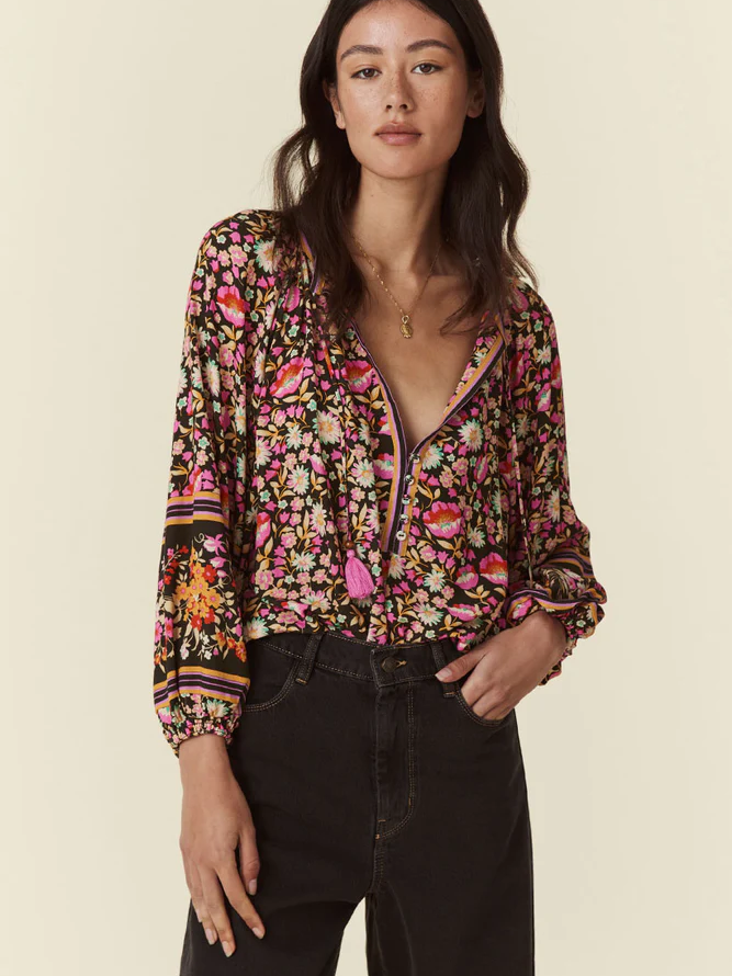 Spell - Lily Tie Blouse -- Night Blossom