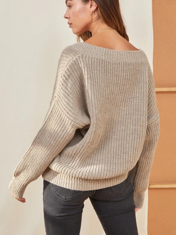 Charli London - Petra V Neck Sweater - Taupe