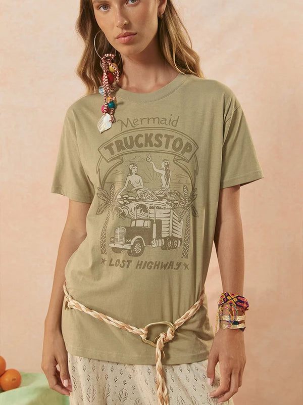 Spell: Mermaid Truckstop Biker Tee - Khaki