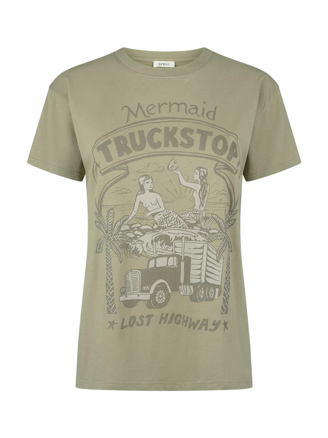 Spell: Mermaid Truckstop Biker Tee - Khaki