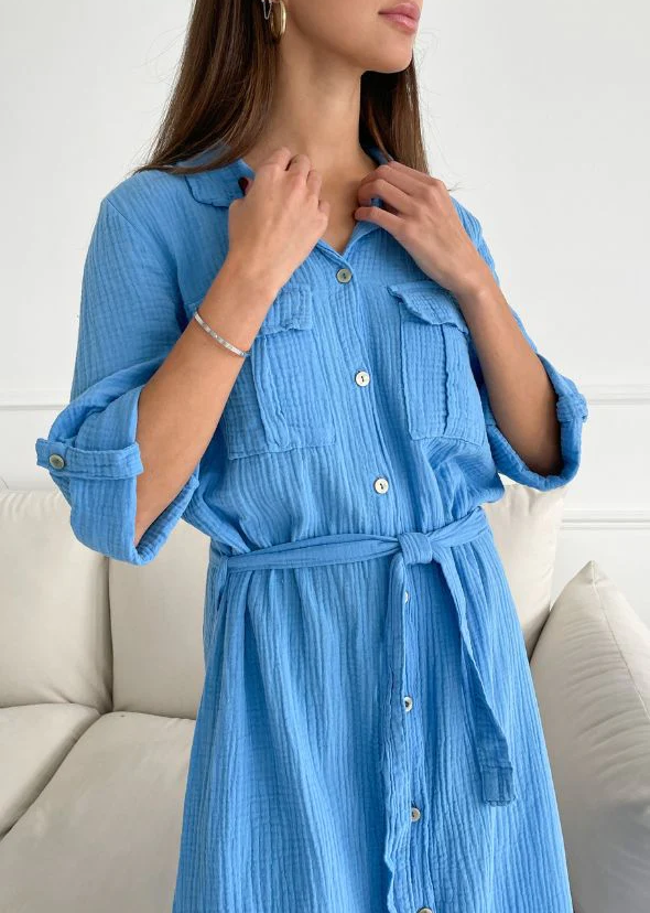Charli - Cassis Shirt Dress - Cornflower Blue