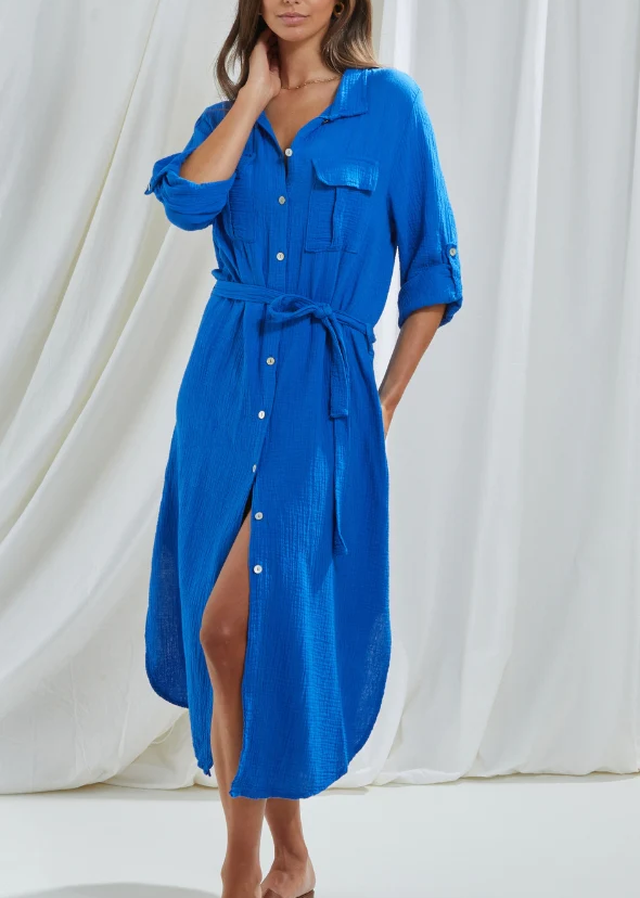 Charli - Cassis Shirt Dress - Klein Blue