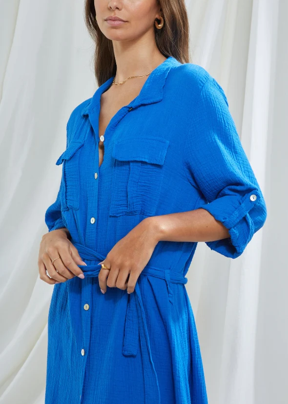 Charli - Cassis Shirt Dress - Klein Blue