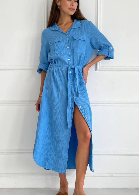 Charli - Cassis Shirt Dress - Cornflower Blue