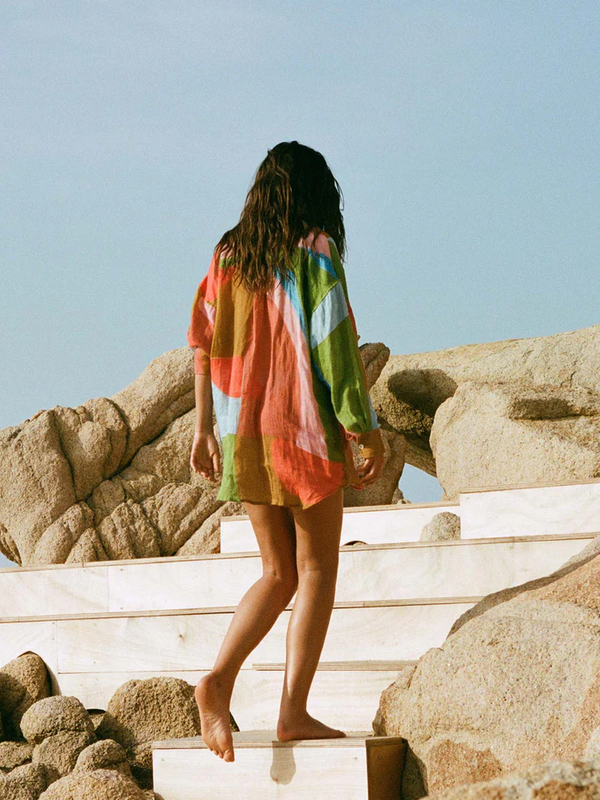 Vitamin A - Playa Linen Shirt - Abstract Colourblock